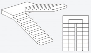 U formos mediniai laiptai su aikštele