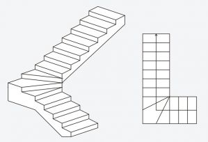 L formos mediniai laiptai be aikštelės