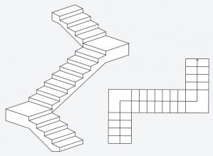 Dvigubi L formos mediniai laiptai